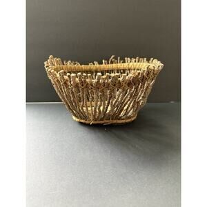 Twig Woven Basket Handwoven Brown Rustic Cottagecore Farmhouse Oval 9”x 5” Boho